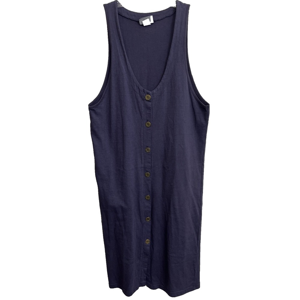 MISHI Tank Dress Size L Blue Cotton Lagenlook Jumper Peasant USA Button Up‎